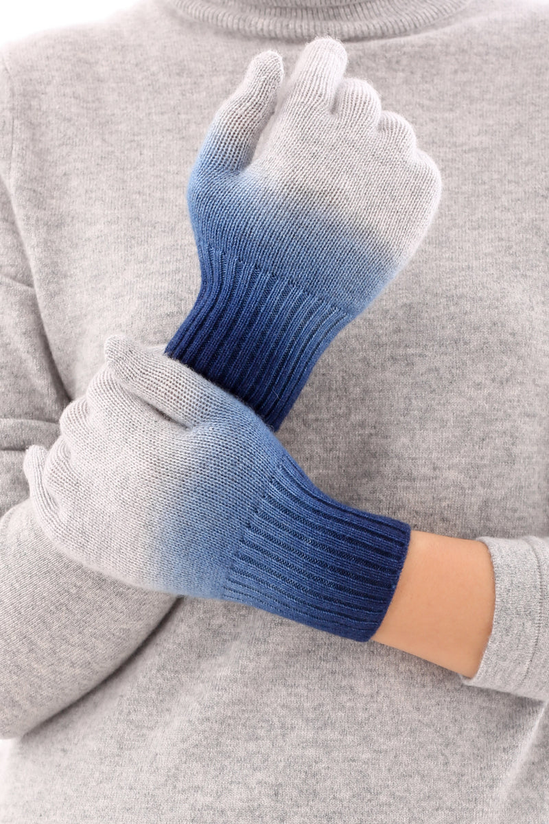 Sustainable Cashmere Glove - Blue Dip-Dye - Dongli Cashmere