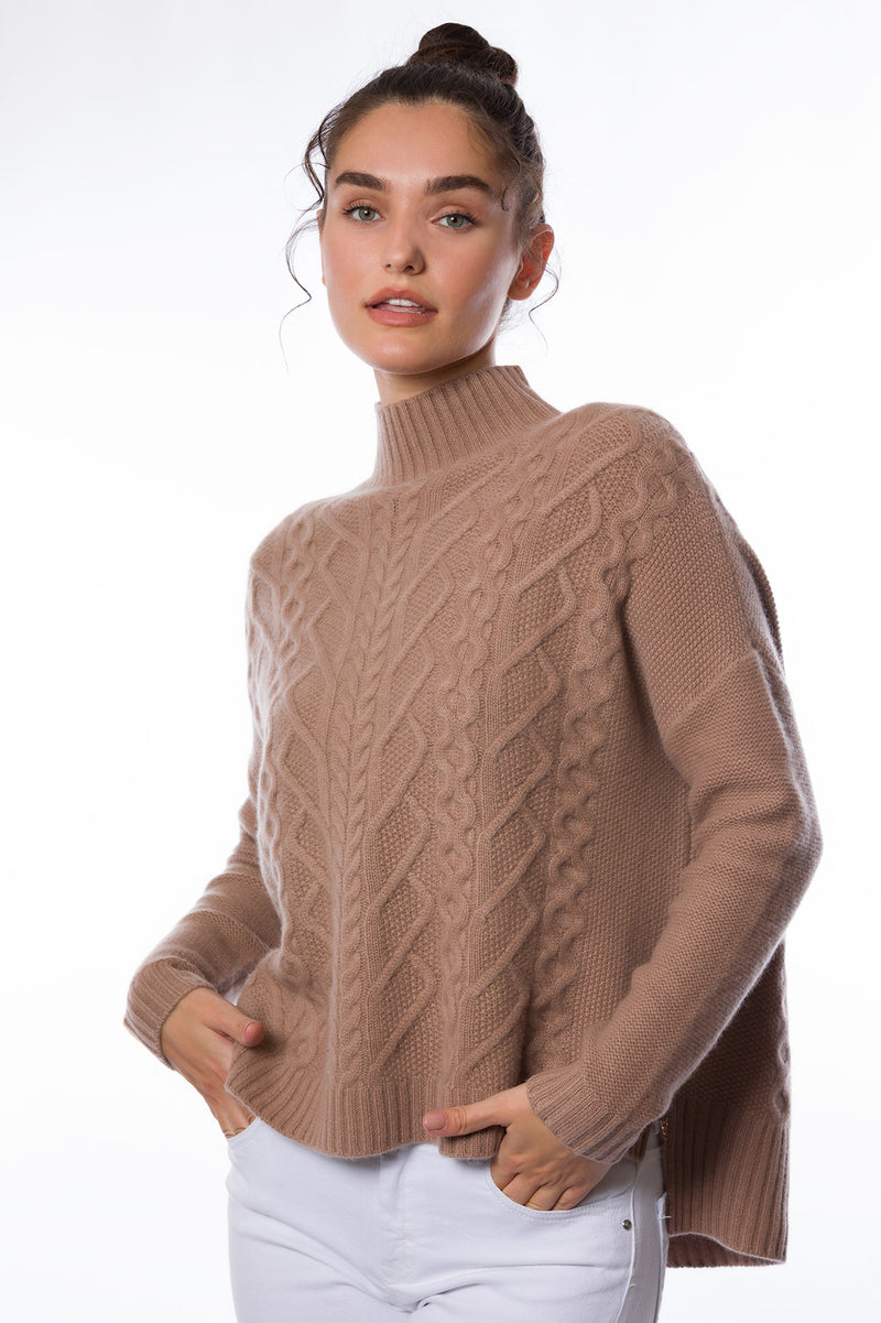 Sustainable Cashmere Loose Fit Cable Sweater - Modern Camel - Dongli Cashmere