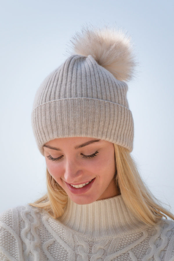 Sustainable Cashmere Hat - Heather Stone - Dongli Cashmere