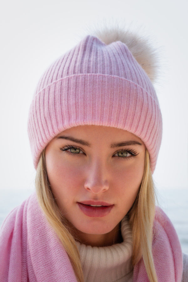 Sustainable Cashmere Hat - Soft Pink - Dongli Cashmere