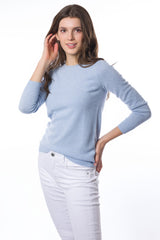 Sustainable Cashmere Crew Neck Sweater - Baby Blue - Dongli Cashmere