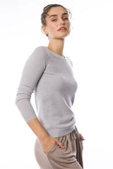 Sustainable Cashmere Crew Neck Sweater - Pearl Grey - Dongli Cashmere