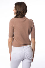 Sustainable Cashmere Short Sleeve Turtleneck Sweater - Camel - Dongli Cashmere