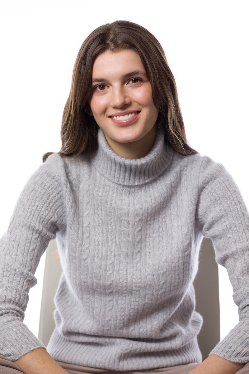 Sustainable Cashmere Cable Knit Sweater - Pale Heather Grey - Dongli Cashmere