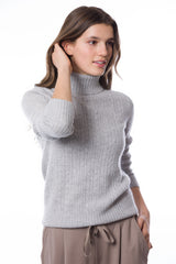 Sustainable Cashmere Cable Knit Sweater - Pale Heather Grey - Dongli Cashmere