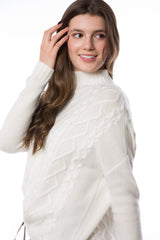 Sustainable Cashmere Loose Fit Cable Sweater - White - Dongli Cashmere