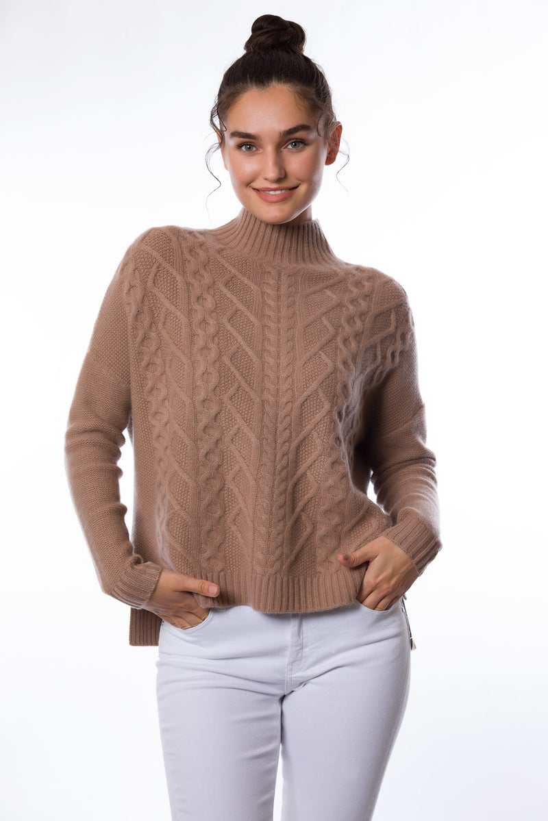 Sustainable Cashmere Loose Fit Cable Sweater - Modern Camel - Dongli Cashmere